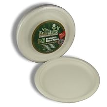 Stalkmarket 100% Compostable Sugar Cane Fiber Heavy Duty Tableware Retail Packs, 10-Inch Plate, 25-Count (Pack of 12 per case)