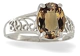 14K White Gold Genuine Oval Smoky Quartz Filligree Ring