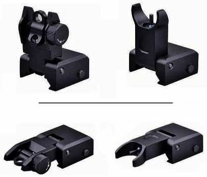 AIMID Tactical Field AR 15 Iron Sights Mount Folding Flip up Back Up Front Sight and Rear Sight Aluminum Automatic Deploy Picatinny Rail A2 Post Fit AR15 M4 M16 Rifle Shotgun