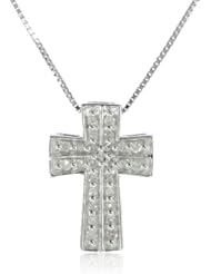 10k White Gold Diamond Cross Pendant Necklace (1/10 cttw, I-J Color, I2-I3 Clarity), 18"