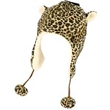 Faux Fake Fur Animal Print Cheetah Trooper Trapper Fleece Ski Pom pom Hat Brown