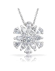 Bling Jewelry 925 Sterling Silver CZ Cluster Snowflake Pendant Necklace 16in
