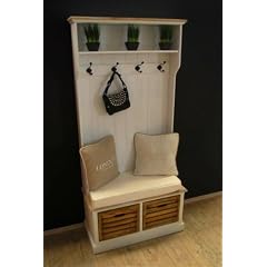Garderobe mit Sitzbank antik Wei� Landhaus Truhenbank Truhe Kommode Flurkommode