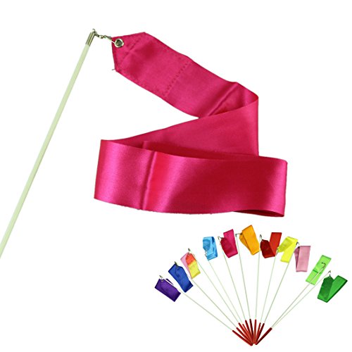 Voberry Dancing Ribbon Streamer Gym Rhythmic Rod Art Gymnastic Ballet Twirling Stick 4M (Rose)