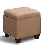 Beige Microfiber Modern Cube Storage Footstool / Ottoman with Wood Legs