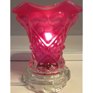 ELECTRIC, GLASS, CANDLE, TART, OIL, 5, WARMERS, FUCHSIA, FRAGRANCE, LAMP, CANDLE WARMER, Adjust, dimmer switch, on the cord to the, HEAT, or, LIGHT, level wanted, Halogen bulb, warms the ,tart, fragrance oil, WAX MELTS, GREAT, NIGHT LIGHT, NO FLAMES, SAFER, REMOVABLE TOP, for, EASY CLEANING, GREAT LOOK, SHADE, SHADES, UPC 609722846912