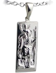 British Jewellery Workshops Silver 35x15mm rectangular St Christopher with Cable link chain