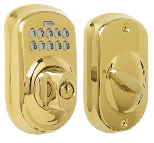 Schlage BE365VPLY505 Plymouth Deadbolt Keypad, Bright Brass"