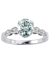 1.29 Cttw 14k White Gold Genuine Aquamarine Round 7mm and Diamonds Solitaire... by 