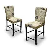 Set of 2 New Parson Bar Stools Chairs Off White Beige - Floral Print and Cappuccino / Espresso Finish Legs