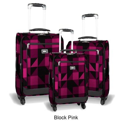 Crescent 3 Piece 4 Wheel Expandable Luggage Set Color: Block Pink