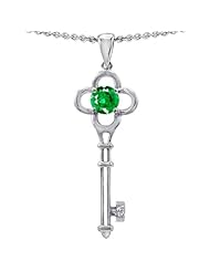 Candygem 14k Gold Key to my Heart Love Key Pendant with Simulated Round Eme...