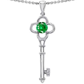 Buy CandyGem 14k White Gold Lab Created Round Emerald and Genuine Diamond 1.25 inch. Love Key Pendant
