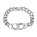 Men's Stainless Steel Handcuff Connect Cuban Curb Link Chain Bracelet--Silver