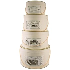 <b>Victorian style French set of 4 round nesting hat boxes Cream design with carrying cord</b>