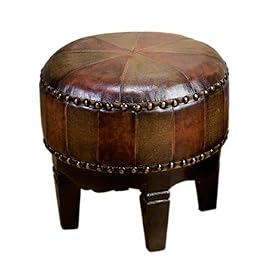 Round Brown Italian Leather Foot Stool by SHOPZEUS