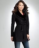 Faux Fur Collar Lace Wool Coat - BLACK (M)