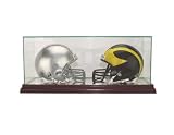 Double Football Mini Helmet Display Case - Glass Top with Wood Base