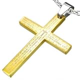Gold Stainless Steel Spanish The Lords Prayer Cross Pendant (Chain NOT Included) Large: 4cm x 3cm - Supplied in Gift Pouch