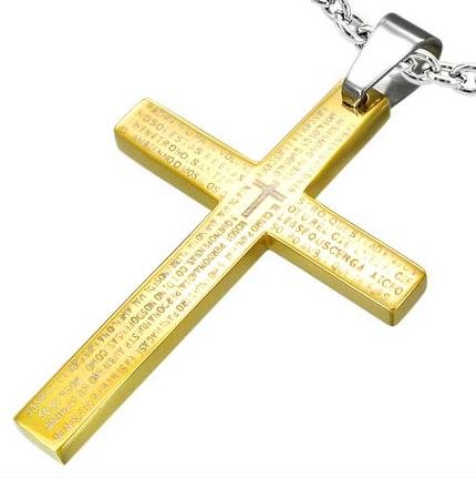 Gold Stainless Steel Spanish The Lords Prayer Cross Pendant (Chain NOT Included) Large: 4cm x 3cm - Supplied in Gift Pouch