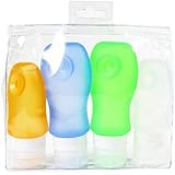 Travel Bottles Set, Travel Bottles Accessories -Leak Proof, Approved Food Safe, FDA Approved, BPA Free, Travel Size Accessories -Toiletry Bottle Tubes for Shampoo, Lotion, Cosmetics and Other Airline Travel Essentials -Silicone Travel Containers -Blue/Green/Yellow/White -Pack of 2 3Oz/89ml and Pack of 2 2Oz60ml