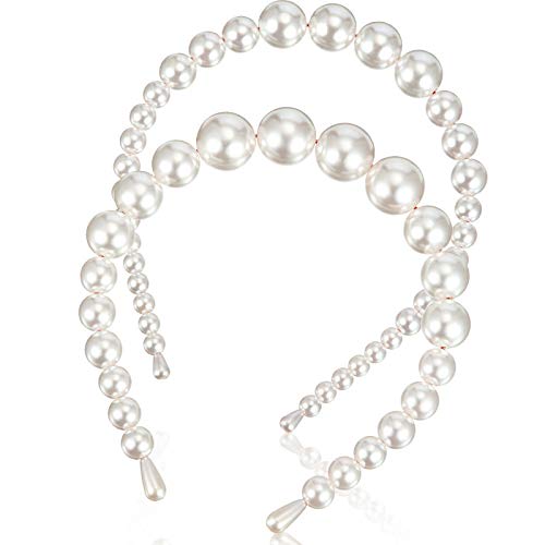 2 Pieces Pearl Headbands Elegant Bridal Headband Fake Pearl Hair