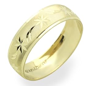 14K Wedding Band Women's 6MM Diamond-Cut Yellow Gold Ring For Size 7