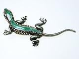 Green Enamel Painted Body Backing Topaz Crystal Rhinestone Lizard Brooch Pin