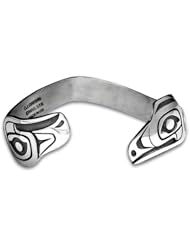 Sterling Silver Lovebirds Medium Northwest Coast Native American Bracelet. Made in USA.