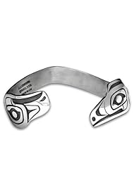 Sterling Silver Lovebirds Large Northwest Coast Native American Bracelet. Made in USA.