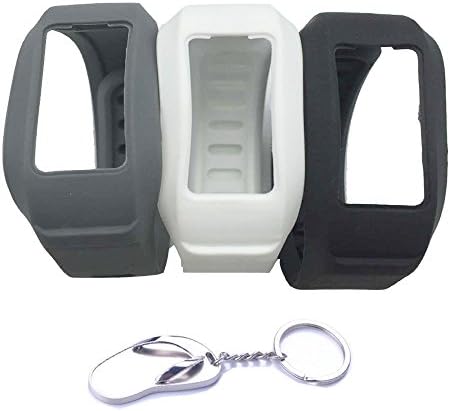2015 Newest Version 3-Pack Colorful Sports Replacement Wrist Bands with Clasps for Garmin Vivofit 2 (No Tracker, Replacement Bands Only) +1x Free Silver Metal Shoe Keychain (black+gray+white, Large)
