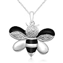Sterling Silver & Enamel Bumble Bee Diamond Pendant, 18"