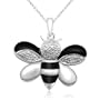 Sterling Silver and Enamel Bumble Bee Diamond Pendant, 18"