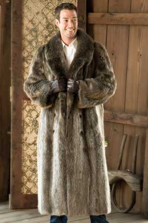 Buy Men’s 54″ Long Haired Beaver Trench Coat