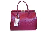 Italian Leather Fuschia Ostrich Effect Gold Framed Bag -- SwankySwans