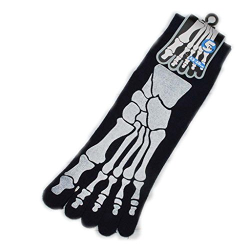 SDBING One Pairs Men's Skeleton Bone Skull Five Finger Toe Cotton Socks Black