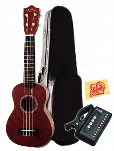 Lanikai LFM-S Flamed Maple Soprano Ukulele Bundle with Hard Case, Cherub Tuner, and Polishing Cloth