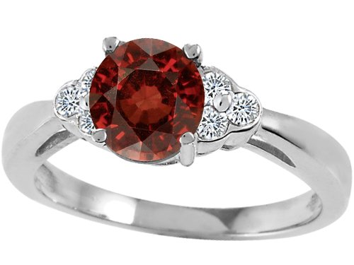 Tommaso Design(tm) Genuine Garnet and Diamond Engagement Ring