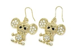 Gold Clear Crystal Mouse Charm Earrings Fashion Jewelry