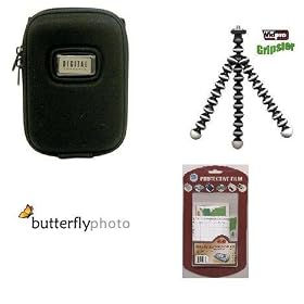 Hard Shell Carrying Case & Gripster Tripod Kit for Samsung DualView TL225 TL220 TL90 Digital Camera Includes Free Pack Of LCD Screen Protectors