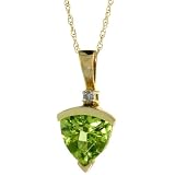 10ct Gold 18 Thin Chain & 7/16 in. (11mm) tall Trillion Pendant, w/ Brilliant Cut Diamond & Trilliant Cut (7mm) Peridot Stone