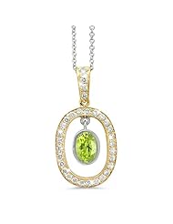 Twin Oval Shaped Vintage Diamond Pendant In 18K Yellow Gold With A 0.95 ct. Genuine Peridot Center Stone.