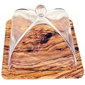 Plateau de fromage carr? en bois avec cloche en verre