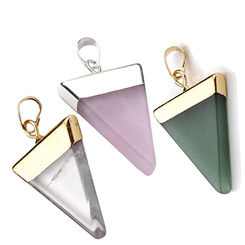 JOVIVI Gold Plated Rock Crystal Quartz Triangular Pyramid Chakra Pendant NecklaceChain