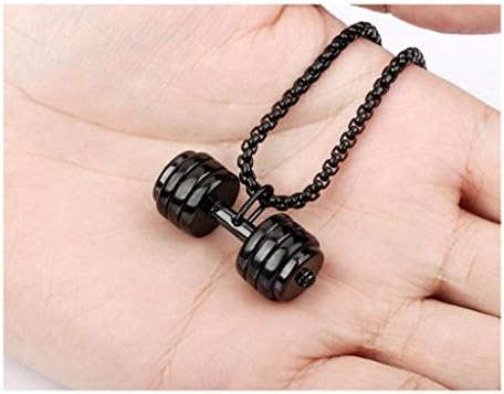 Haifang Stainless Steel Dumbbell Barbell Men's Pendant Necklace,Colour,,Black