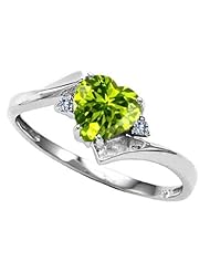 Tommaso Design (tm) Heart Shape 6mm Genuine Peridot and Two Diamonds bypass Ring