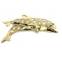 9K Yellow Gold Heavy Solid Mother & Baby Dolphin Brooch Pin set with Real Aquamarine & Sapphire - 6.2 Grams