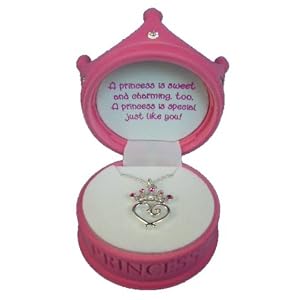 Girls Pink Princess Tiara Necklace in Crown Box
