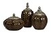 Set of 3 Textured Brown Decorative Ceramic Canisters with Finial Lids