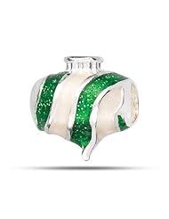 White And Green Sparkle Ornament Bead In Sterling Silver